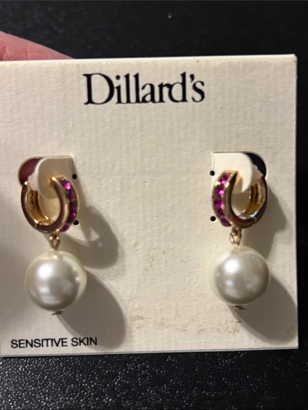 Gold-Tone Pink Crystal Hoop Pearl Drop‎ Earrings Dangle Drop - Picture 9 of 11